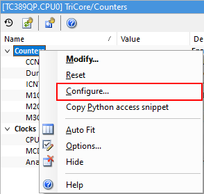 Tricore-counters-window-counters-configure