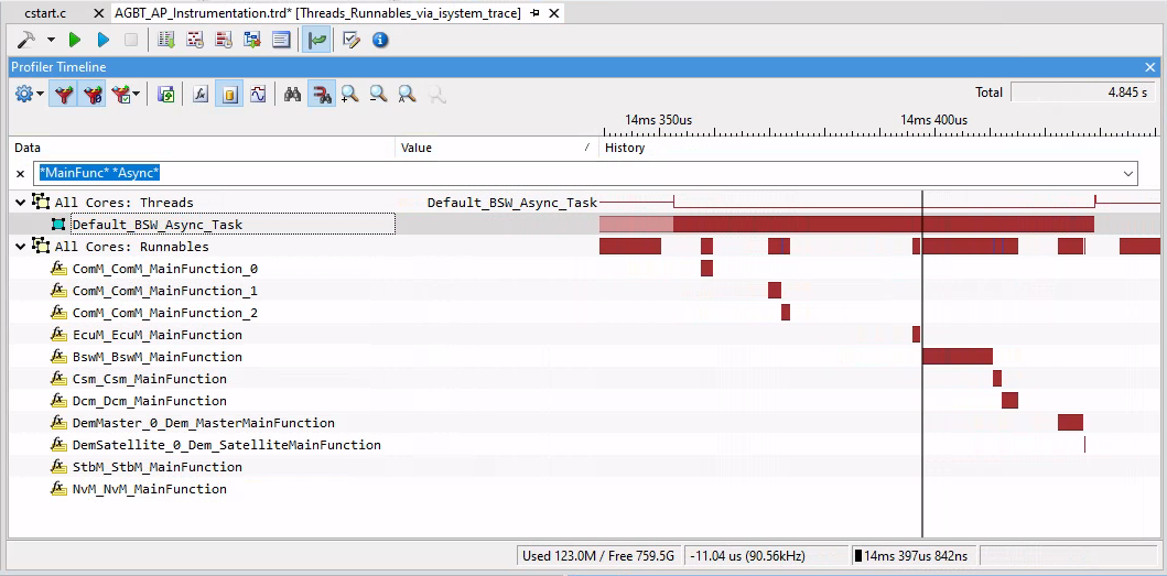 Visualization of an OS Task and its Runnables in the winIDEA Analyzer.